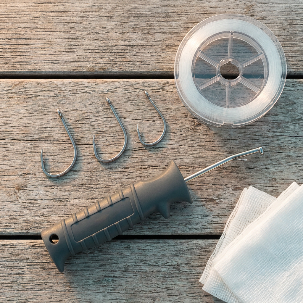 Fishing hook removal protocol illustration.